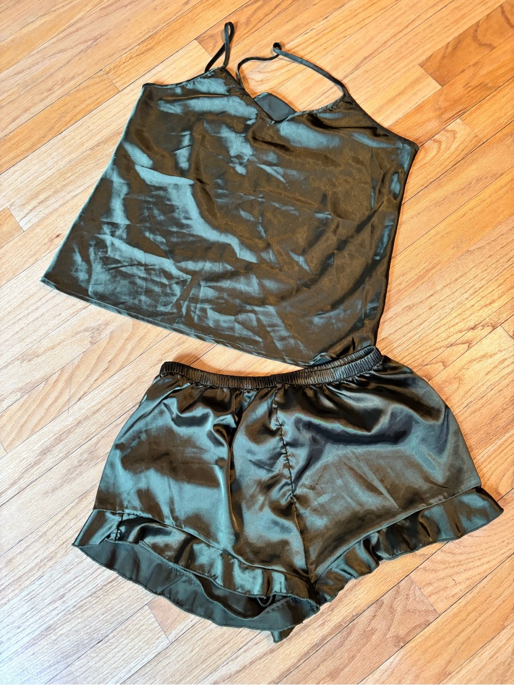 Silky Olive Green Cami & Ruffle Shorts Set - Medium